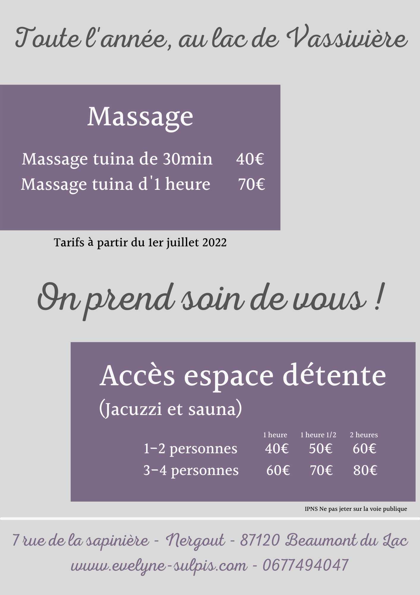 tarif 2022 juillet espace detente